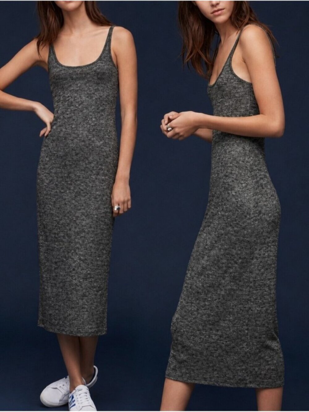 Babaton Freddie Sleeveless Heathered Gray Midi Dress